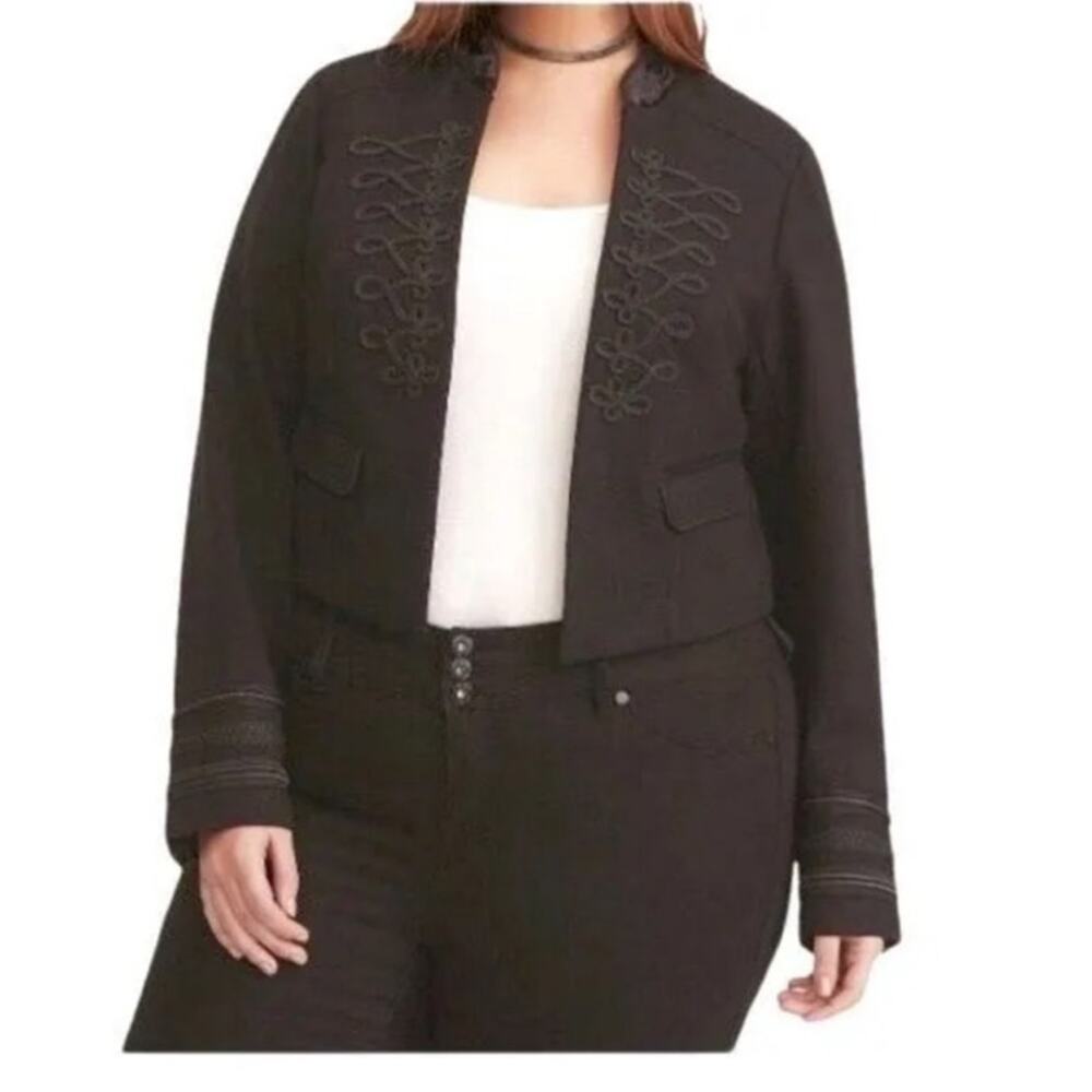Torrid Women's Black Cropped Military Jacket Embellished Lightweight Size Xlarge
